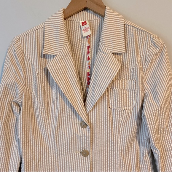 Mossimo women’s tan beige seersucker 3 button blazer - Large - Picture 3 of 14